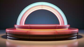 neon podium in bright psychedelic colors with backlighting. in y2k style. ai generated photo