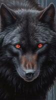 Black wolf angry close-up front view Beautiful wildlife AI Generated Image photo