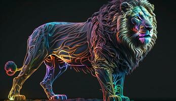 beautiful lion photography neon light color AI Generated Image photo