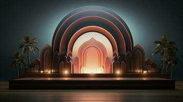 Arabic-style illuminated podium for Ramadan photo