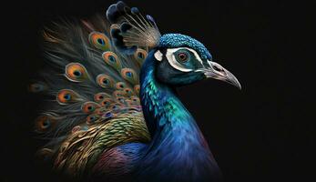 hermosa y vistoso pavo real sin antecedentes ai generado imagen foto