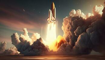 Business startup growth flying rocket launch wallpaper AI Generated Photo