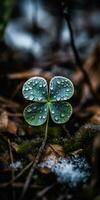 A fabulous icy shamrock in the middle of the forest AI Generated Image photo