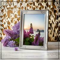 A Beautiful photo frame Vintage silver and rose AI Generated.