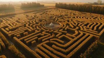 An aerial shot of a complex corn maze no buildings view AI Generated Image photo