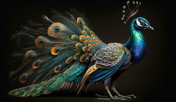 Beautiful and colorful peacock without background AI Generated Image photo