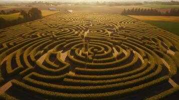 An aerial shot of a complex corn maze no buildings view AI Generated Image photo