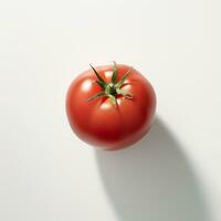 Beautiful small red tomato overhead view lighting projection white background AI Generated Image photo