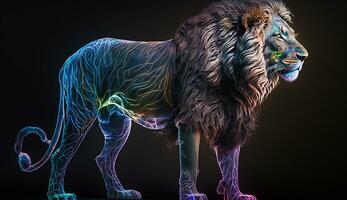 hermosa león fotografía neón ligero color ai generado imagen foto