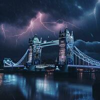 An image of a tower tower bridge in the style of electricity AI Generated Image photo