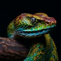 Dangerous bamboo viper beautiful photography AI Generated Image photo