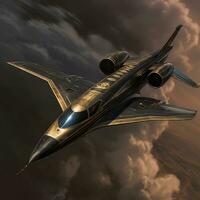 A black embraer private jet flying AI Generated Image photo