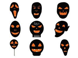 Set of Halloween scary horror black mask flat design vector