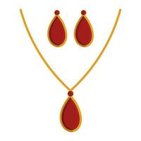 Red Pendant Necklace With Earrings vector