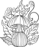 Hand-drawn illustration mushroom in autumn Happy Fall coloring page, Hello Fall Coloring Sheets, Autumn Fall Activities centrists coloring page, Autumn falling leaves vector