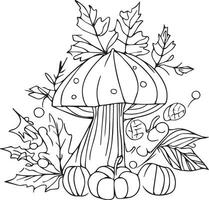 Fall coloring pages mushrooms illustration coloring pages, Autumn coloring pages, cute fall coloring pages, Autumn coloring pages for adults vector