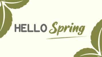 Hello Spring animation video. Spring background with handwritten lettering and spring green leaves. 2d animation. video