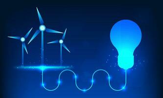 Windmill technology has an electrical plug that connects to a light bulb. Refers to wind turbine technology that uses wind to produce electricity as clean energy. To meet human needs and help reduce vector