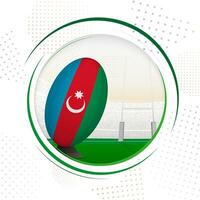 Flag of Azerbaijan on rugby ball. Round rugby icon with flag of Azerbaijan. vector