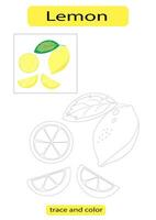 Lemon, yellow fruit color, children's learning development, dotted line tracing vector EPS10