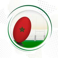 Flag of Morocco on rugby ball. Round rugby icon with flag of Morocco. vector