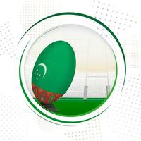 Flag of Turkmenistan on rugby ball. Round rugby icon with flag of Turkmenistan. vector