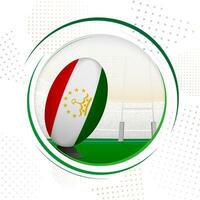 Flag of Tajikistan on rugby ball. Round rugby icon with flag of Tajikistan. vector