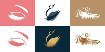 Eyelashes set logo design with unique concept style Premium Vector