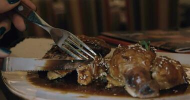 teniendo cena con asiático pollo plato video