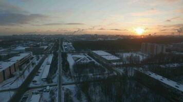 Aerial cityscape of St Petersburg in winter at dawn, Russia video