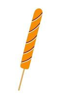 Lollipop long swirl sweet candy on stick simple cartoon hand drawn vector illustration, Halloween holiday traditional symbol, trick or treat