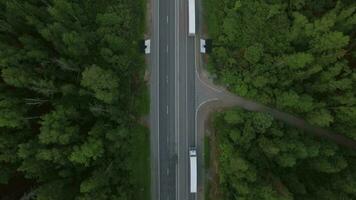 Aerial bird eye top view of road in countryside, Russia video