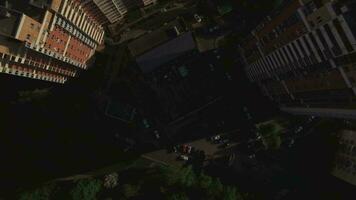 Aerial view of sleeping buildings and complexes with yard and playground, Moscow, Russia video