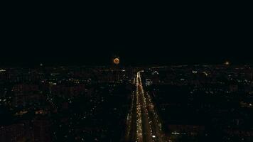 Aerial night view of the Leninsky Avenue, Moscow, Russia video