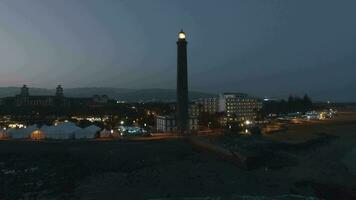 Maspalome Leuchtturm Nacht Sicht, gran Canaria Insel, Spanien video