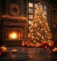 Christmas background with fireplace photo