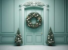Christmas decorated door photo
