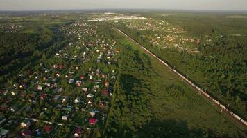 Russian countryside and railway, aerial view video