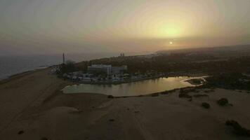 Aerial view of resort on Gran Canaria coast at sunset video