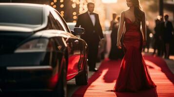 Celebrities arriving with limousine walking red carpet photo