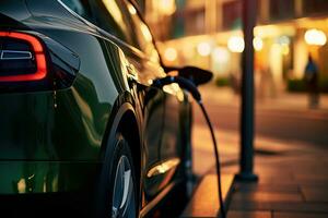 An electric car charged at a station photo