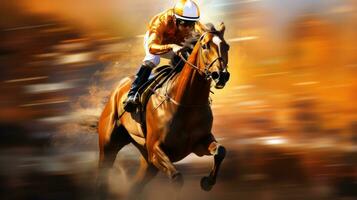 A jockey and horse racing in motion photo