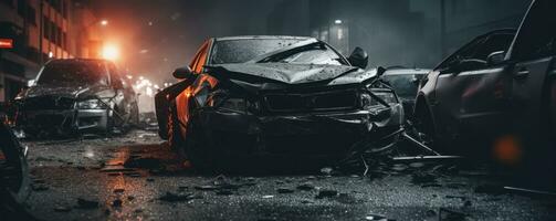 un coche siendo dañado en el la carretera foto