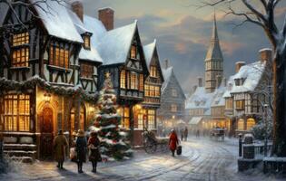 Christmas wallpaper with winter village photo