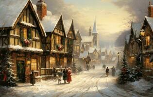 Christmas wallpaper with winter village photo