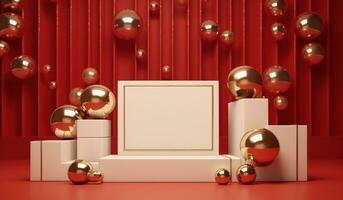 Christmas red background with golden balls photo