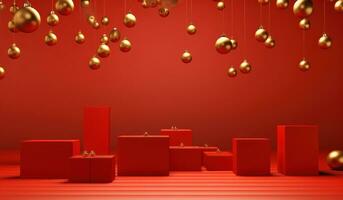 Christmas red background with golden balls photo