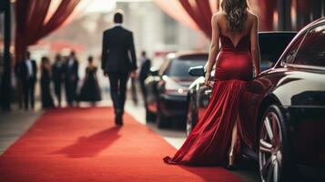 Celebrities arriving with limousine walking red carpet photo