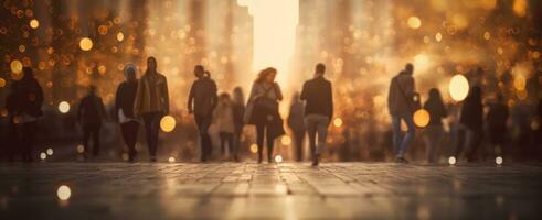 A group of people walking in a city evening photo