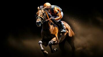 A jockey and horse racing in motion photo